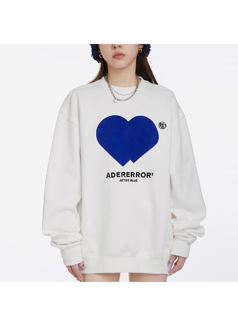 Generic - round Neck Oversized Sweatshirt Embroidered Love Heart Unisex Comfortable Long Sleeve Casual Style Digital Printing Cotton Fabric White - Image 1