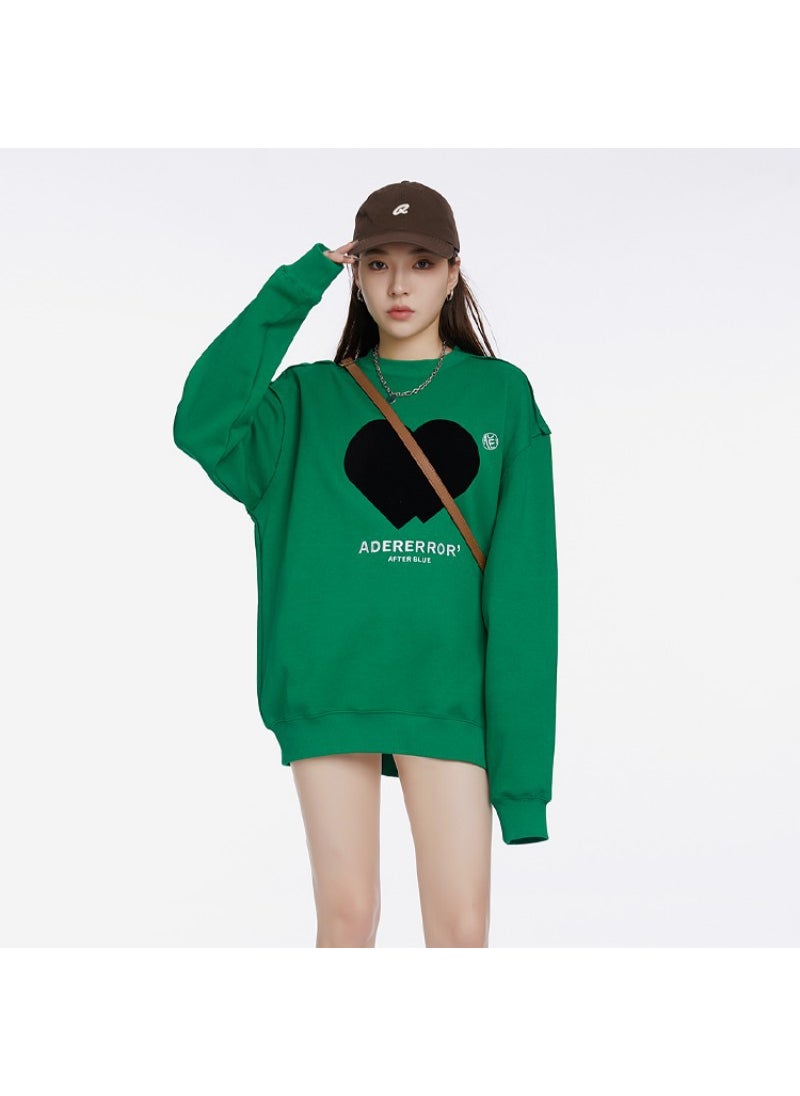Generic - round Neck Oversized Sweatshirt Embroidered Love Heart Unisex Comfortable Long Sleeve Casual Style Digital Printing Cotton Fabric White - Image 1