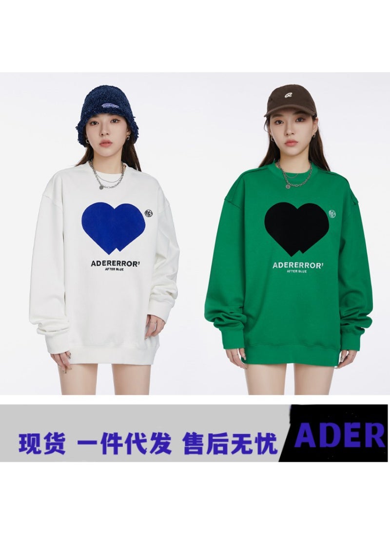 Generic - round Neck Oversized Sweatshirt Embroidered Love Heart Unisex Comfortable Long Sleeve Casual Style Digital Printing Cotton Fabric White - Image 1
