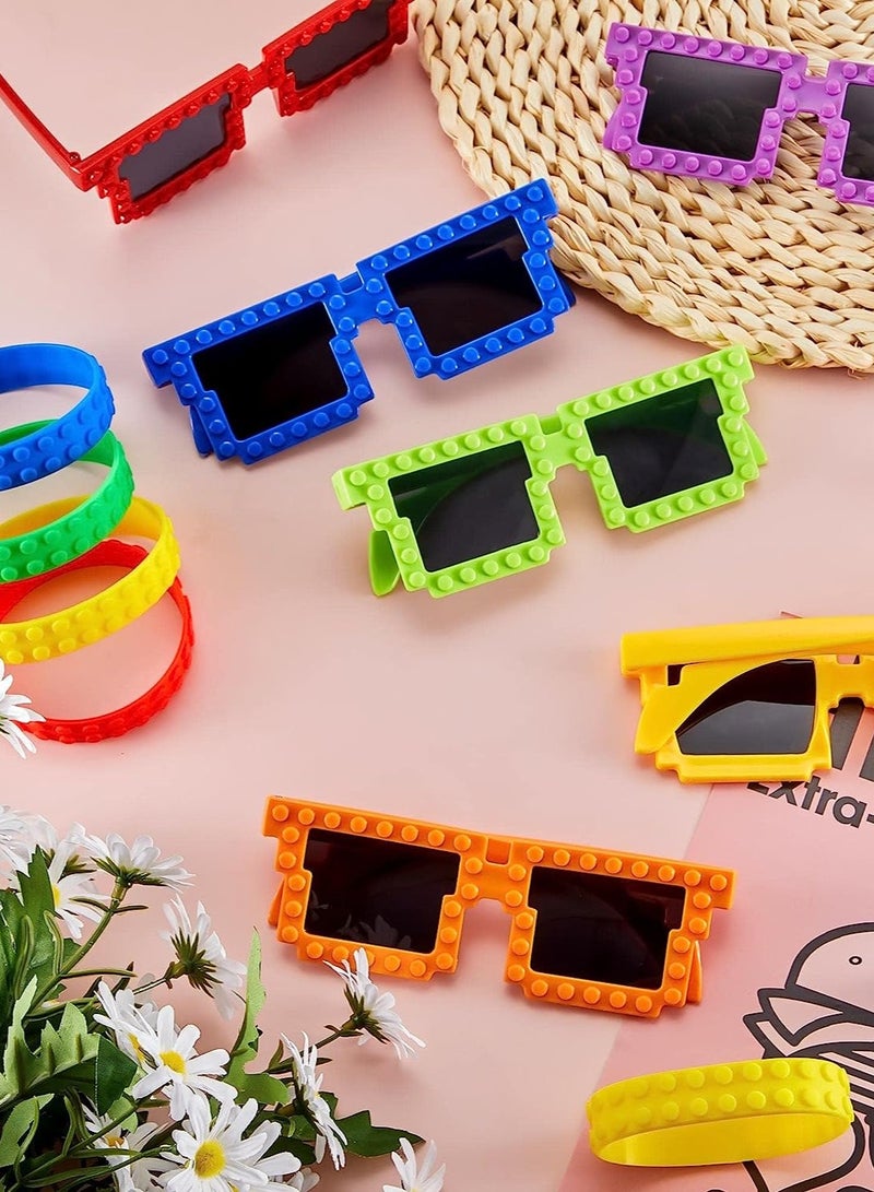 كاست ويف Party Glasses, Funny Hawaiian Glasses, DIY Building Bricks Glasses and Building Block Bracelets Set for Building Block Birthday Party Favors, Carnival Party Games Supplies (18 Pcs) - Image 4