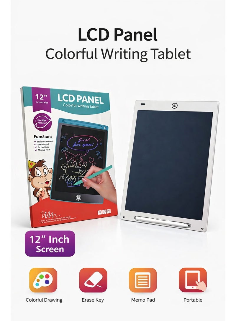 Fikriyah | White 12 Inch LCD Writing Tablet | Reusable Digital Drawing Pad with Stylus and Erase Button, Portable Writing Board for Kids & Adults