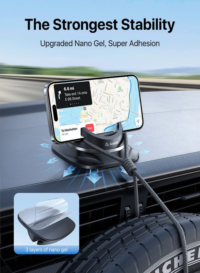 andobil Upgraded Car Phone Holder, Stable & Silicone Phone Holders for Your Car, 360°Rotatable Dashboard Cell Phone Holder, Cell Phone Car Mount Compatible with iPhone 16 Pro Max/15/14/13/12, Samsung - Image 2
