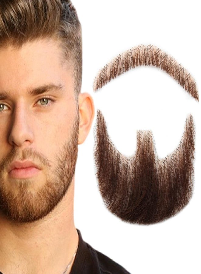 INFTOYCO Fake Beard Realistic Mustache Full Hand Tied Goatee Facial Hair Adults Men Lace Invisible False Beards for Halloween Dressing Entertainment Drama Party Movie Makeup (Brown) - Image 1