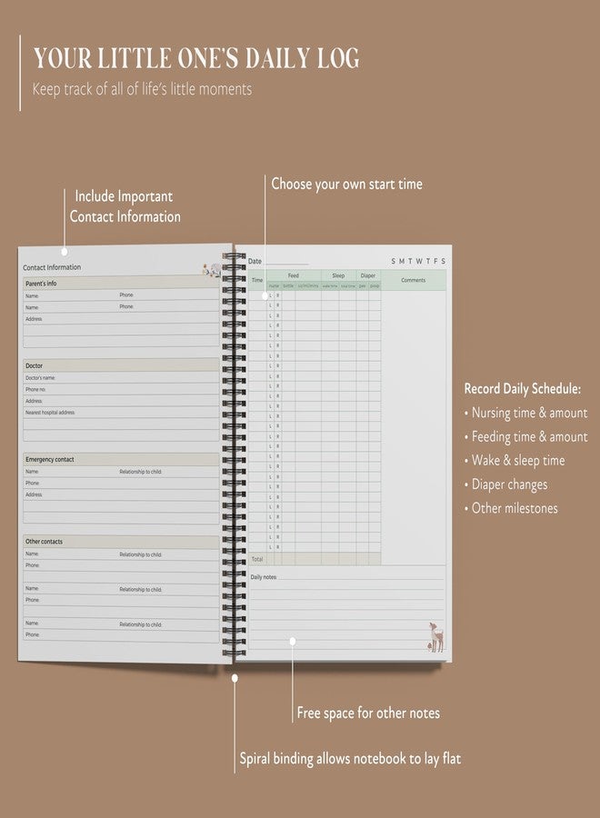 Bubbarino: Baby Daily Log Book, Track and Monitor Newborn Nursing, Sleep, Diaper and Milestones. Gift for new Parents, Grandparents, Babyshower, Nanny or Daycare - Hardcover leather A5 (Beige/Gold) - Image 2