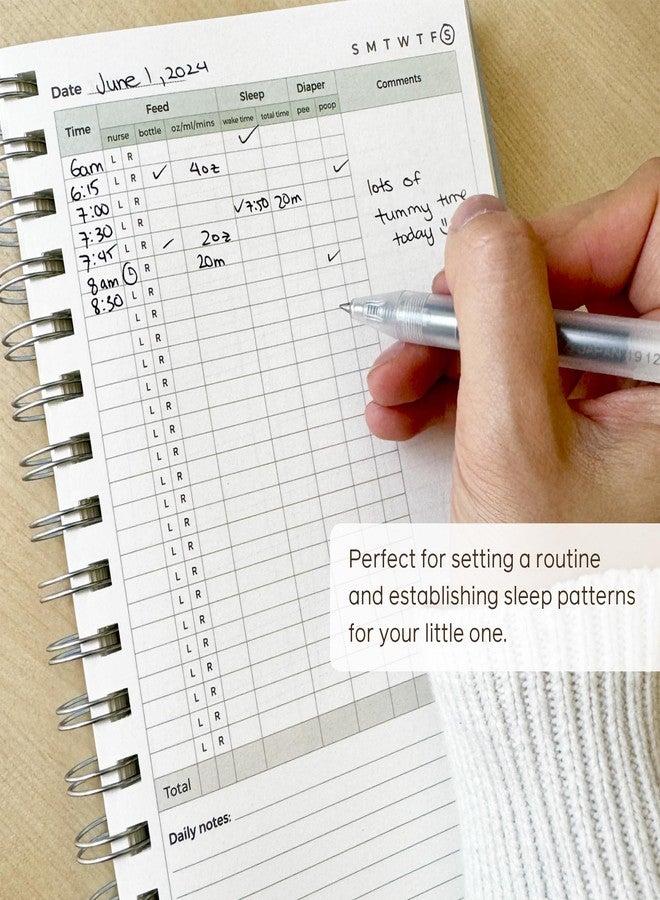 Bubbarino: Baby Daily Log Book, Track and Monitor Newborn Nursing, Sleep, Diaper and Milestones. Gift for new Parents, Grandparents, Babyshower, Nanny or Daycare - Hardcover leather A5 (Beige/Gold) - Image 5