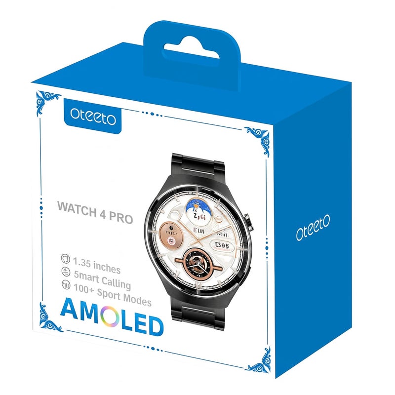 أوتيتو ساعة ذكية WATCH 4 PRO بشاشة AMOLED مقاس 1.43 بوصة، تدعم الاتصال الذكي، أكثر من 100 وضع رياضي، تتبع الصحة، مع سوار جلدي أسود أنيق للرجال  وتصميم عصري متطور - Image 3
