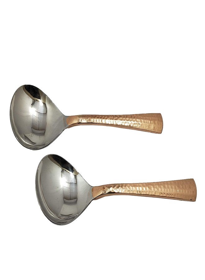 Service Spoon of Copper with The Design of Hammer - Set of 2 Spoon for Serve Food - Kitchen Items by Uv Creation