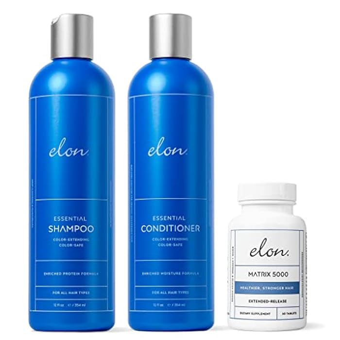 Elon Complete Kit for Thinning Hair – Elon Essential Shampoo and Conditioner Set + Matrix 5000 Hair Growth Supplement – NO Sulfates, Parabens or Phthalates - Image 1