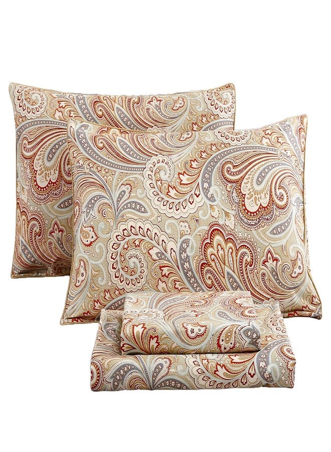 URBONUR Cotton Sheets Set Queen Size 4Pcs Sateen Weave Cooling Bedsheets - Vintage Boho Paisley Sheet Sets Deep Pocket - Easy Fit (Khaki, Queen) - Image 1