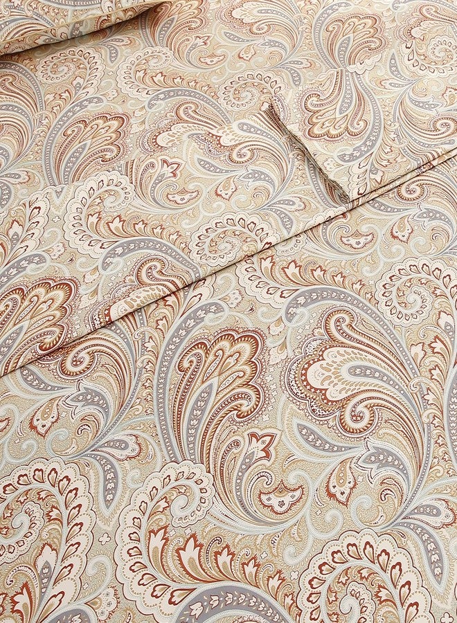 URBONUR Cotton Sheets Set Queen Size 4Pcs Sateen Weave Cooling Bedsheets - Vintage Boho Paisley Sheet Sets Deep Pocket - Easy Fit (Khaki, Queen) - Image 4