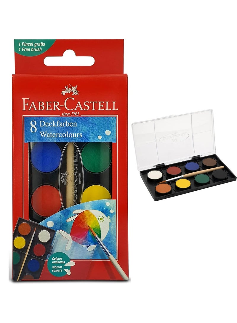 FABER-CASTELL طقم ألوان مائية مكون من 8 قطع مع فرشاة لرسم الألوان المائية - Image 1