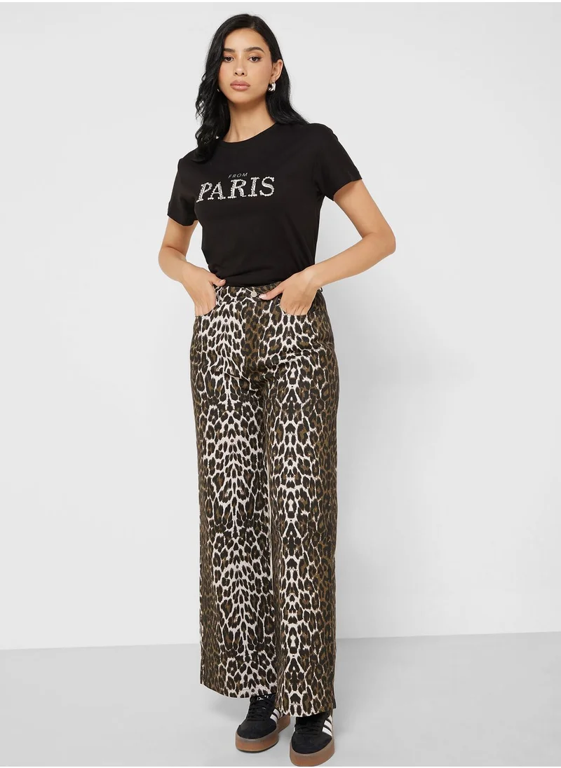 جينجر Leopard Print Straight Fit Pants