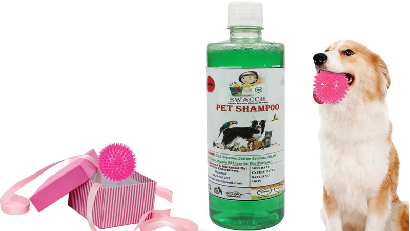 swacch Shampoo | Puppy Safe Shampoo | PH Balanced | Ditch to Itch for Pet Shampoo 500ml (Neem Alovera) + Spike Ball Chew Toy Combo Pack - Image 1