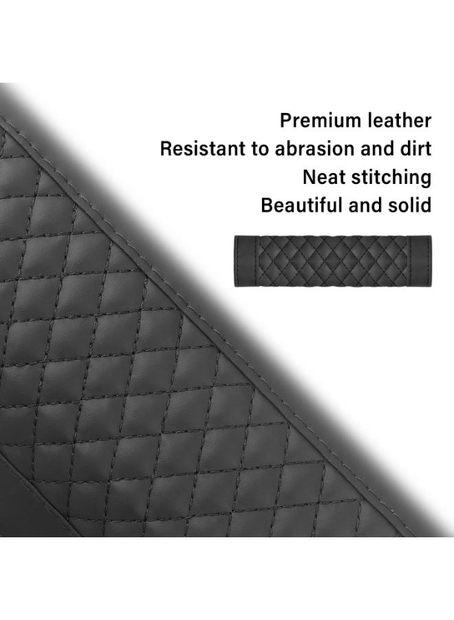 2PCS Black Soft Leather Car Seat Belt Cover Pads, Plaid Design Breathable Cushion, Universal for Kids & Adults - Image 2