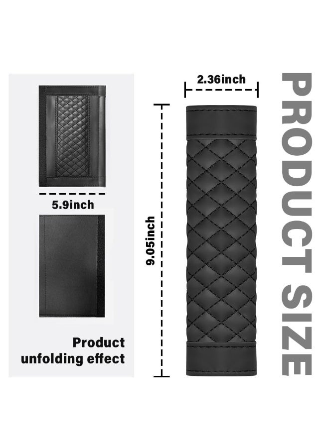2PCS Black Soft Leather Car Seat Belt Cover Pads, Plaid Design Breathable Cushion, Universal for Kids & Adults - Image 3