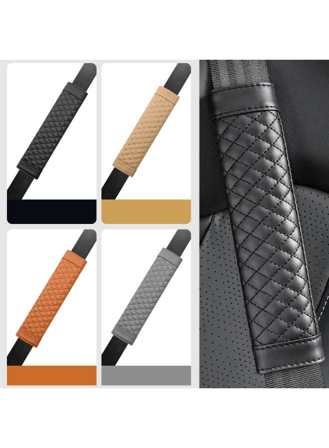 2PCS Black Soft Leather Car Seat Belt Cover Pads, Plaid Design Breathable Cushion, Universal for Kids & Adults - Image 5