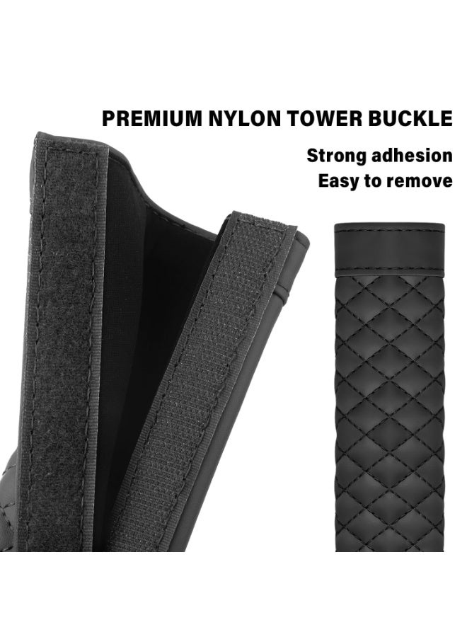 2PCS Black Soft Leather Car Seat Belt Cover Pads, Plaid Design Breathable Cushion, Universal for Kids & Adults - Image 4