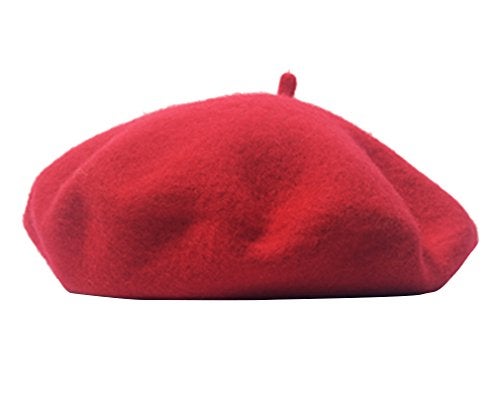 AIYUE Women Men Warm Beanie Hat Solid Color Wool French Beret Artist Painter Fancy Dress Costumes Red Red 10.6 in - Image 1