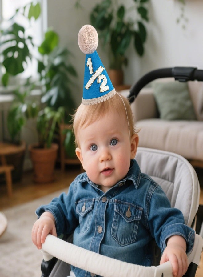 PUGPIU 1/2 Birthday Hat, Half Way to One 6 Months Birthday Crown Decorations - Blue - Image 3