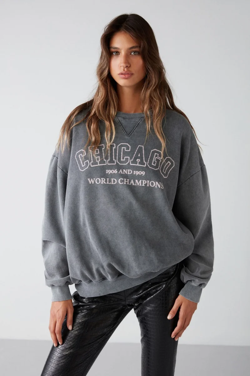 جريميلانج Amelia Women's Knitted Piece Printed Oversize Anthracite Sweatshirt