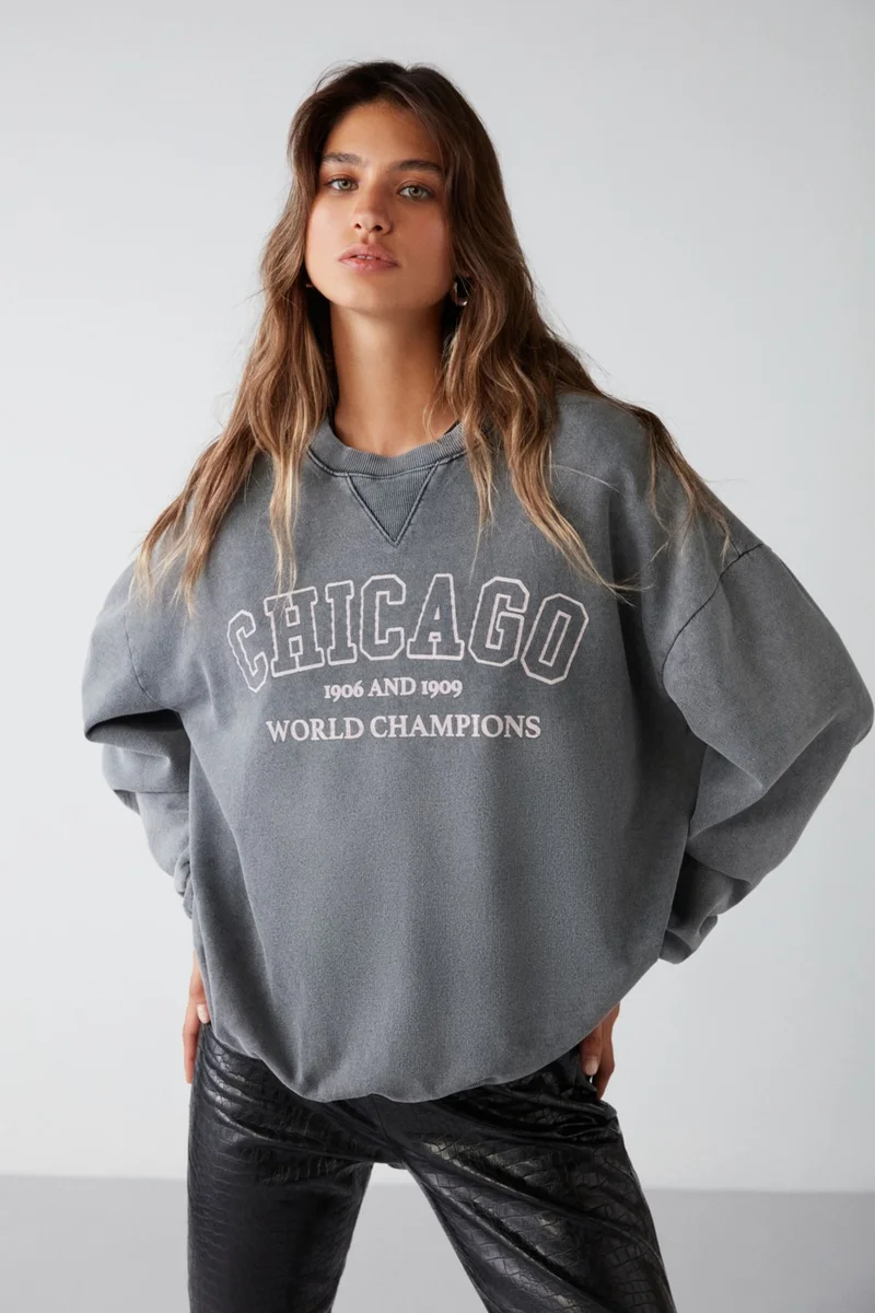 جريميلانج Amelia Women's Knitted Piece Printed Oversize Anthracite Sweatshirt