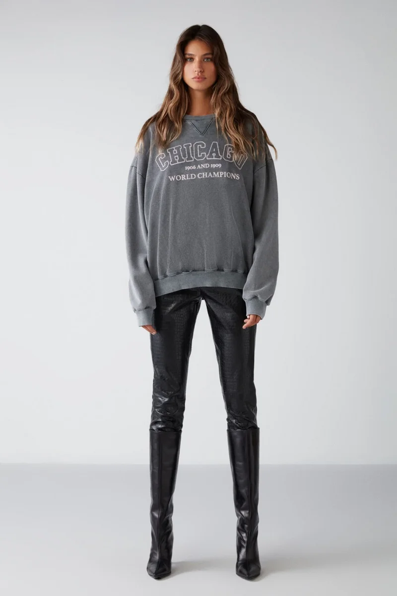 جريميلانج Amelia Women's Knitted Piece Printed Oversize Anthracite Sweatshirt
