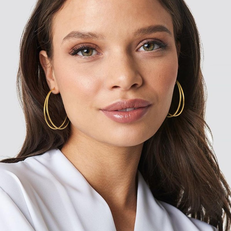 OOOPEL Large Thin Gold Double Hoop Earrings for Women Lightweight Hypoallergenic S925 Post Large Hoop Earrings 14K Golden Non Tarnish Layered Big Thin Gold Hoops - Image 4