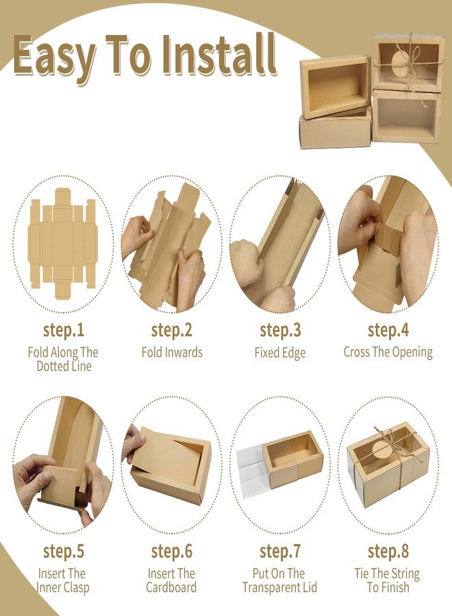 Corsiampoo 30 Pack Kraft Drawer Gift Boxes 6.5x3.5x2 Inch, Easy Assembly Durable Portable Window Boxes with Tags & String, Ideal for Gift Packaging, Party Favors, Retail Display & Commercial Packaging - Image 5