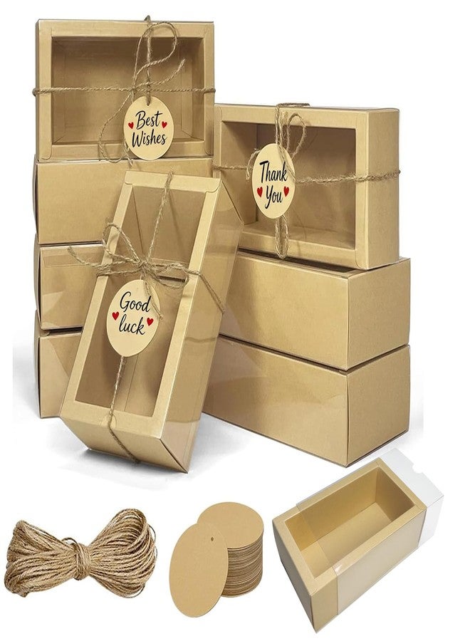 Corsiampoo 30 Pack Kraft Drawer Gift Boxes 6.5x3.5x2 Inch, Easy Assembly Durable Portable Window Boxes with Tags & String, Ideal for Gift Packaging, Party Favors, Retail Display & Commercial Packaging - Image 1