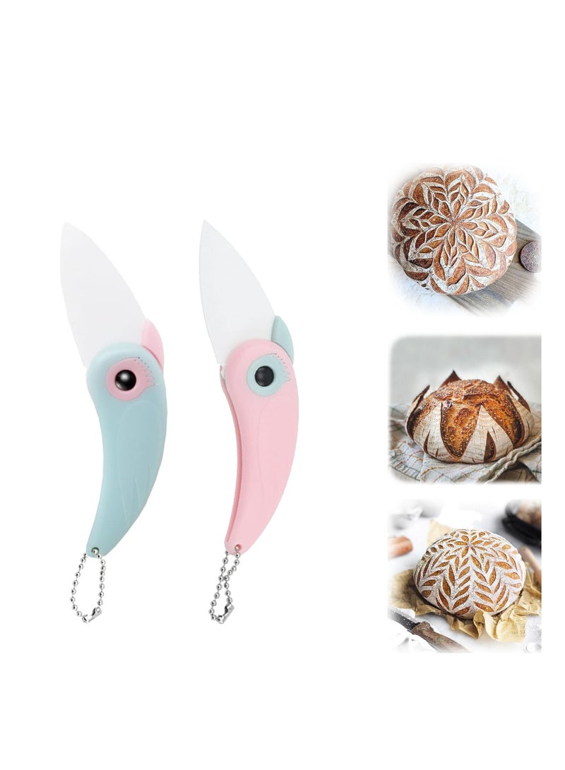 SYOSI Bread Lame Dough Scoring Tool, 2 Pack Bread Cutter, Ceramic Foldable Sourdough Lame Scoring Tool, Bread Dough Cutter Slashing Razor Tool, Slashing Cutter Tool For Homemade Bread Baking (Blue+Pink) - Image 1
