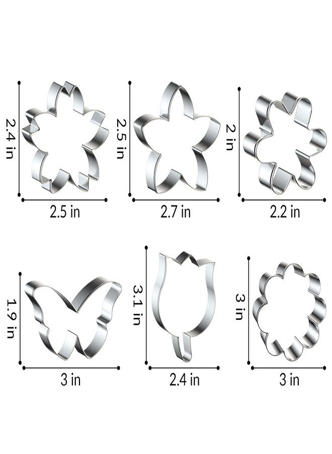 FUSOTO 6PCS Flower Cookie Cutter Set, 3 Inches Flower Shaped Cookie Cutter-Daisy, Tulip, 3 Shaped of Flowers, Butterfly, Stainless Steel Cookie Cutters, Baking Tool for Homemaking Cookie - Image 2