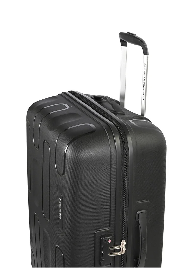 AMERICAN TOURISTER 68 cm / 25 inch Ellipso Suitcase, Check-In Size 68 cm / 25 inch, 4 Spinner Wheels, Hard Top, Polypropylene, Black|Lightweight|Scratch Resistant Texture|TSA Lock - 3 Years International Warranty  | Best Price UAE
