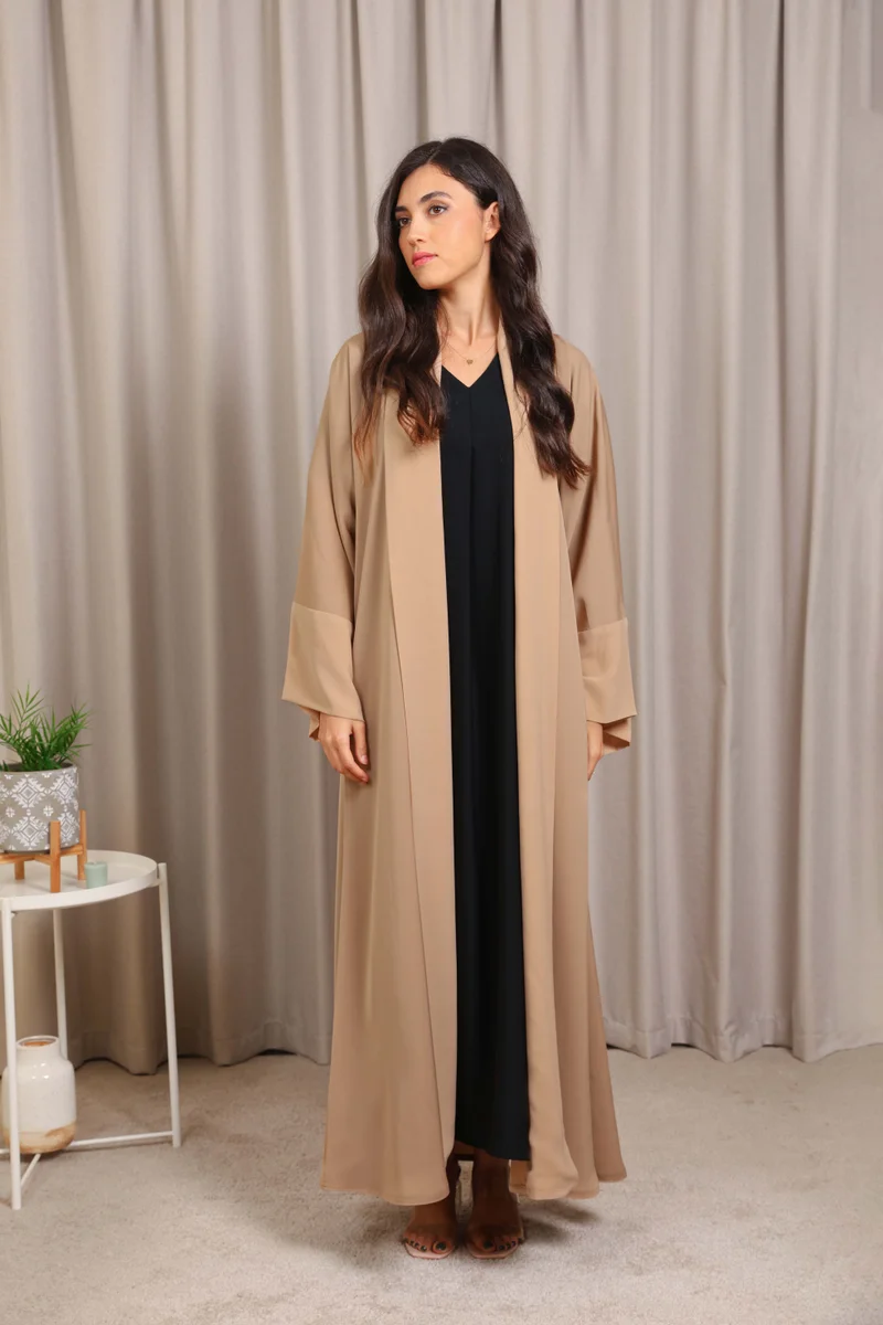 Nikias Nikias Beige Nida Abaya with Elegant Chiffon Front Panel