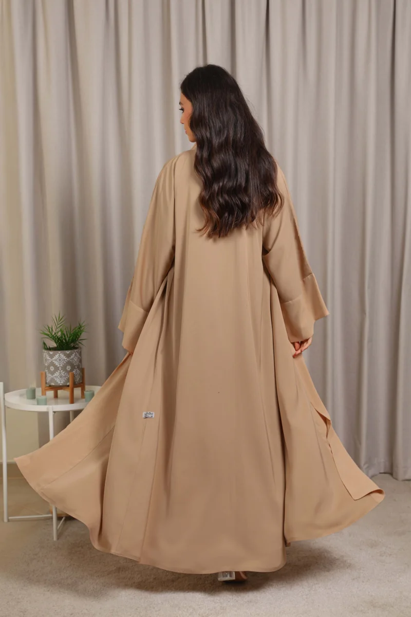 Nikias  Nikias Beige Nida Abaya with Elegant Chiffon Front Panel for Women | Best Price UAE