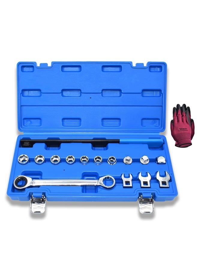 Yuesstloo 15pcs Universal Ratcheting Serpentine Belt Tool Set, Serpentine Belt Removal Installation Tensioner Kit with Ratcheting Wrench, Crowfoot Wrenches, Socket Adapters, 6-Point Sockets - Image 1