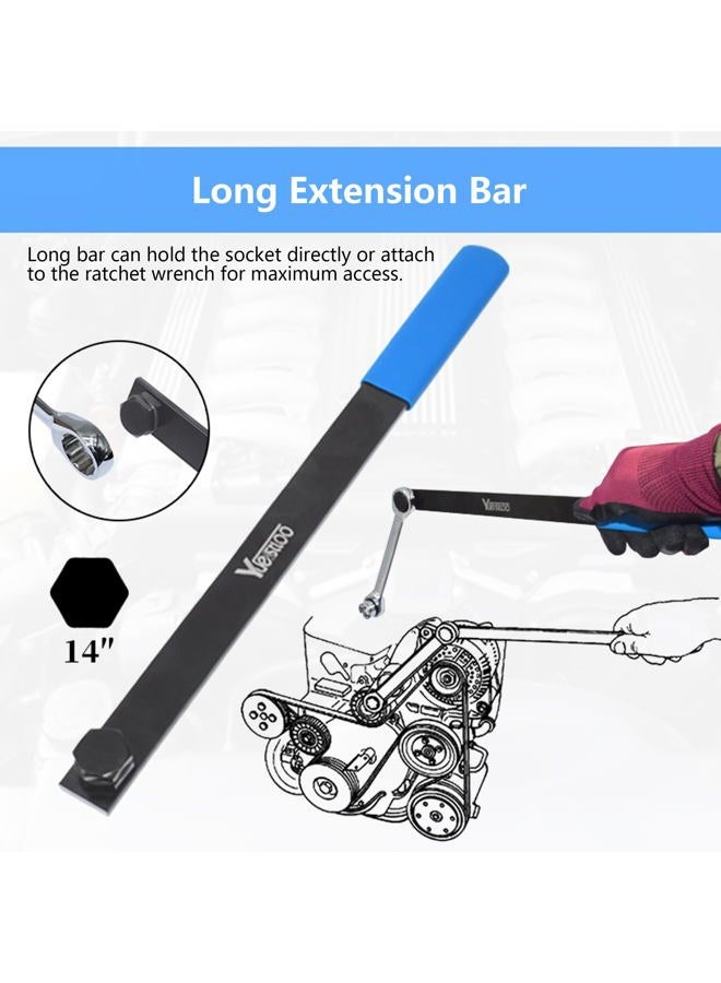 Yuesstloo 15pcs Universal Ratcheting Serpentine Belt Tool Set, Serpentine Belt Removal Installation Tensioner Kit with Ratcheting Wrench, Crowfoot Wrenches, Socket Adapters, 6-Point Sockets - Image 5