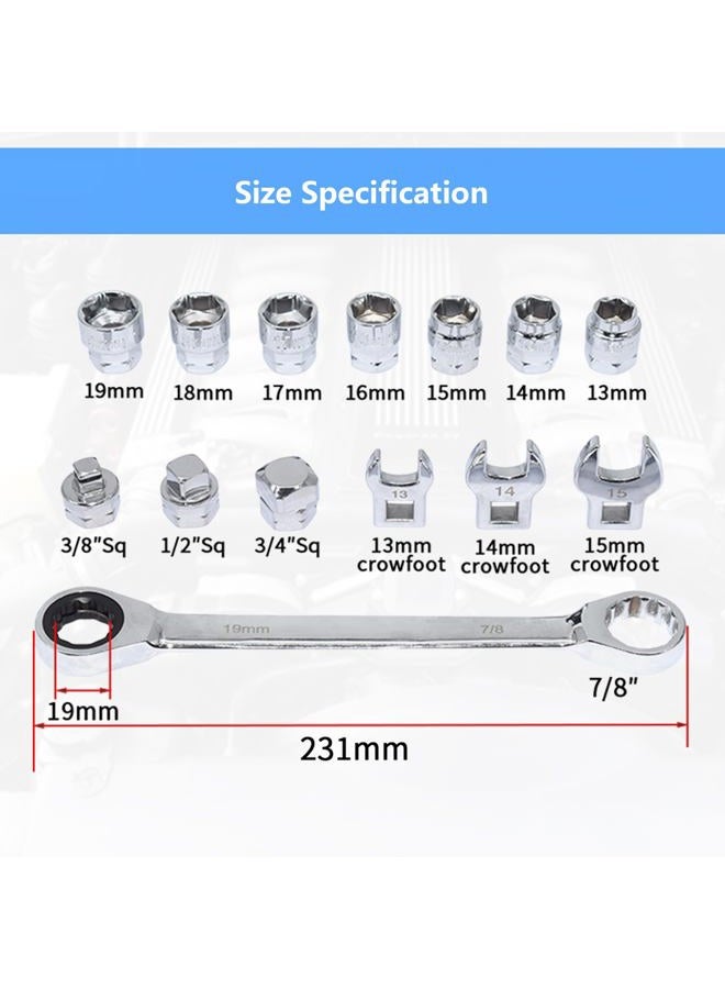 Yuesstloo 15pcs Universal Ratcheting Serpentine Belt Tool Set, Serpentine Belt Removal Installation Tensioner Kit with Ratcheting Wrench, Crowfoot Wrenches, Socket Adapters, 6-Point Sockets - Image 3