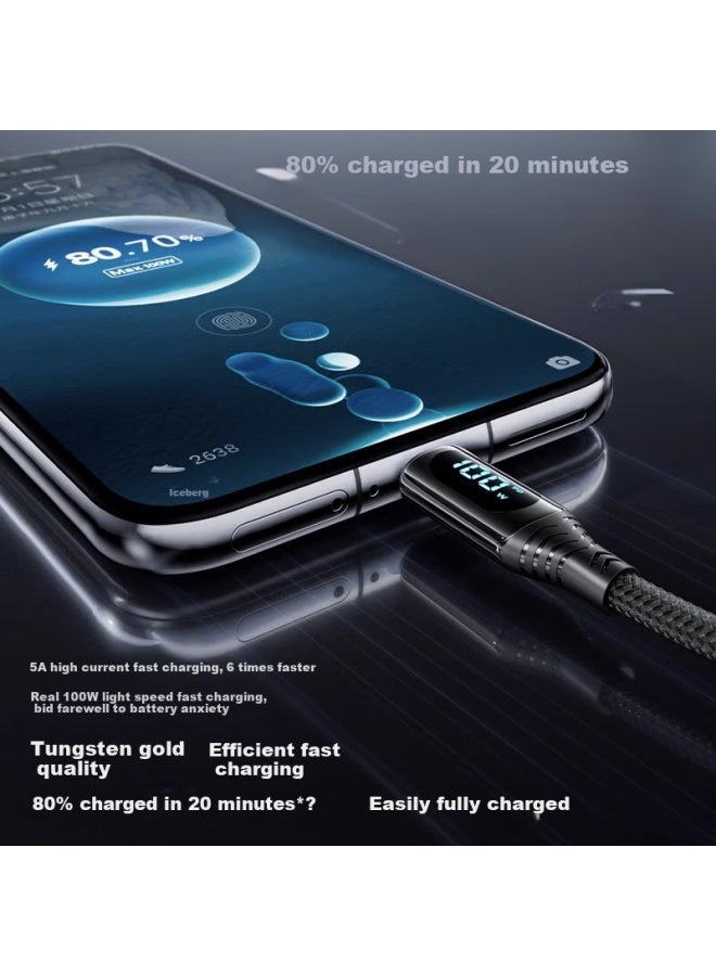 CAN Fit Dual-head Type-c Data Cable, Pd100w/80w Fast Charging Cable, Tungsten Gold Digital Display, Suitable For Apple 16/15/huawei Xiaomi, Ctoc Tablet Car Charger, 1.5 Meters - Image 2