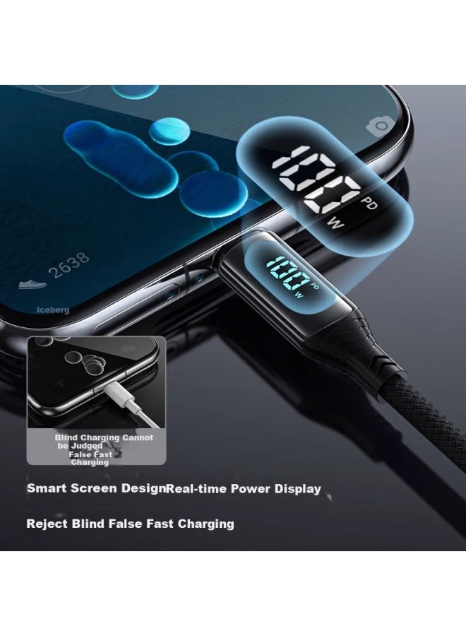 CAN Fit Dual-head Type-c Data Cable, Pd100w/80w Fast Charging Cable, Tungsten Gold Digital Display, Suitable For Apple 16/15/huawei Xiaomi, Ctoc Tablet Car Charger, 1.5 Meters - Image 3