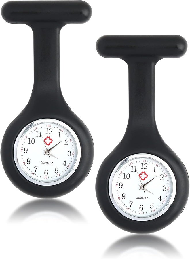2 Pack Silicone Gel Nurse Analog Pocket Watch Black - Image 1