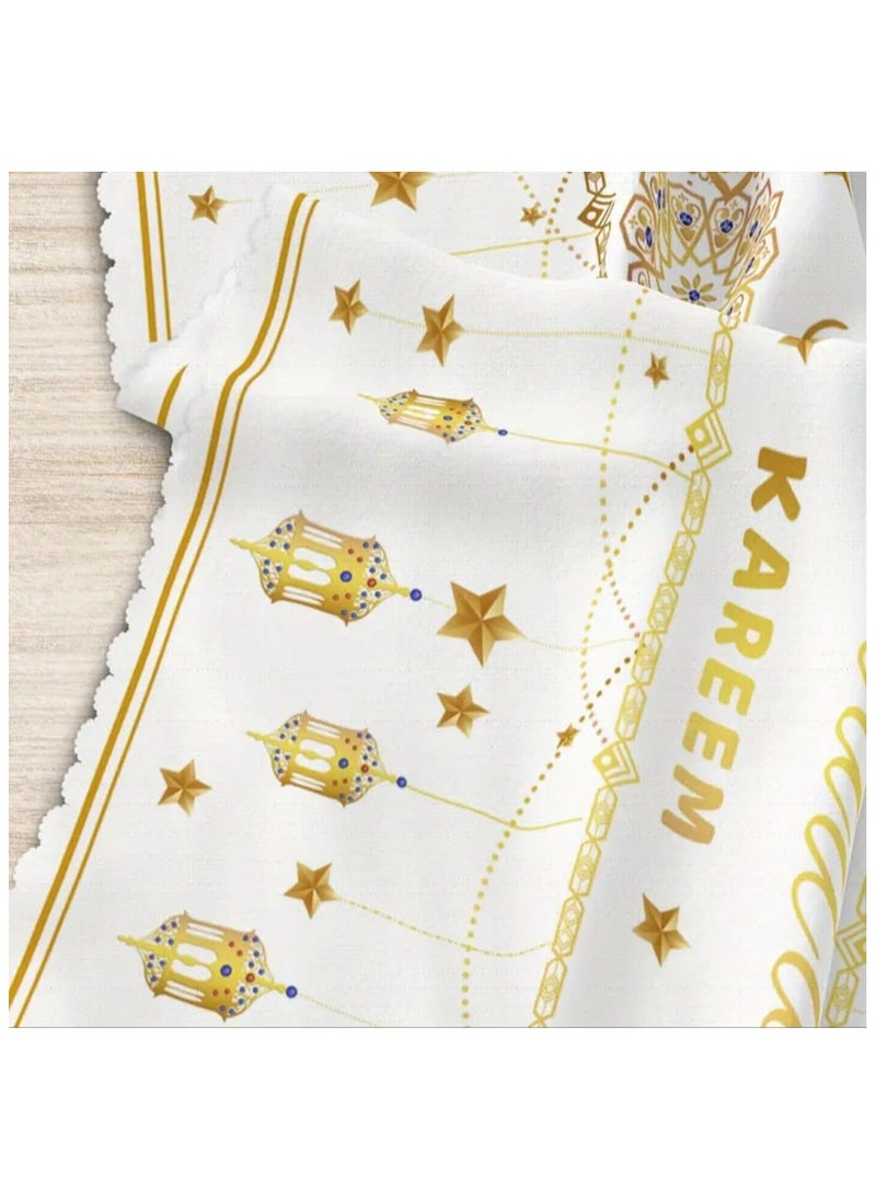 LDQ 1 PC Ramadan Kareem Tablecloth, Polyester Round Table Cover, With Moon, Stars, Lantern Print, Ramadan Mubarak and Eid AL- Fitr Decor, Perfect Gift For Eid Party And Home Decoration  - Image 5