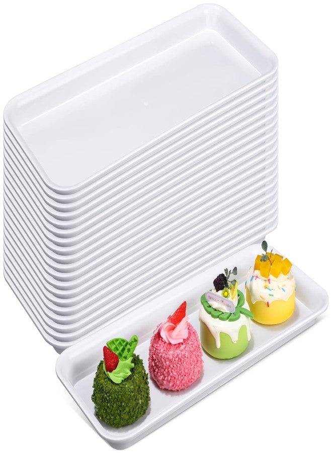 Ziliny 20 Pcs Serving Platters 14 x 6 Inch Rectangle Serving Trays Reusable Food Tray Dishes Dessert Trays Plastic Plates for Wedding Home Table Thanksgiving Christmas Party(White) - Image 1