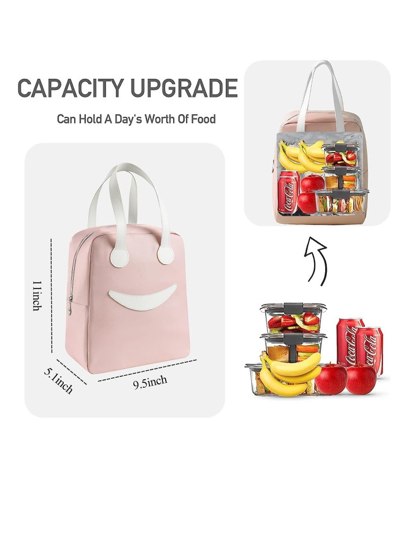 MAGIC PLUS Lunch Bag for Kids to School  Insulated Bags Tiffin Carrier with Leakproof Lining  Perfect for School College  Office and Travel Keeps Food Hot or Cold Women Smiley Lunch Bag  Pink - Image 3