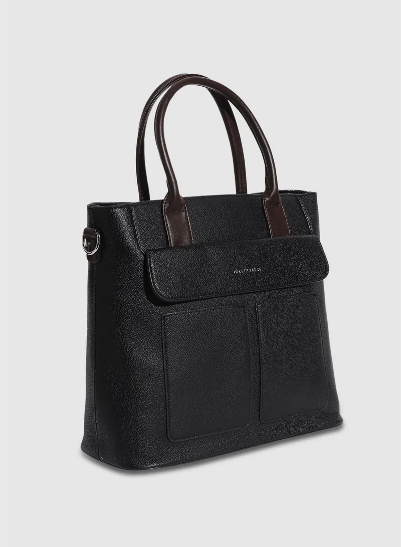 Haute Sauce Solid Zip Lock Regular Faux Leather Hand Bag with Detachable Strap For Women
