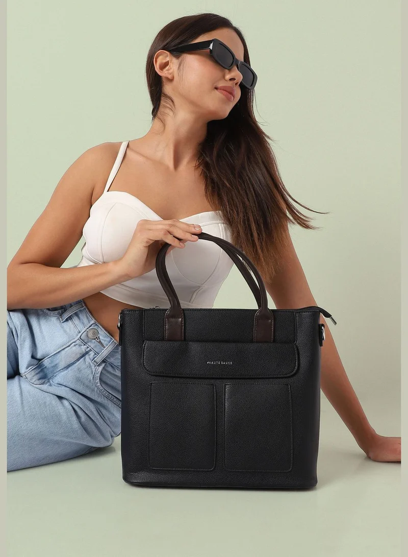 Haute Sauce Solid Zip Lock Regular Faux Leather Hand Bag with Detachable Strap For Women