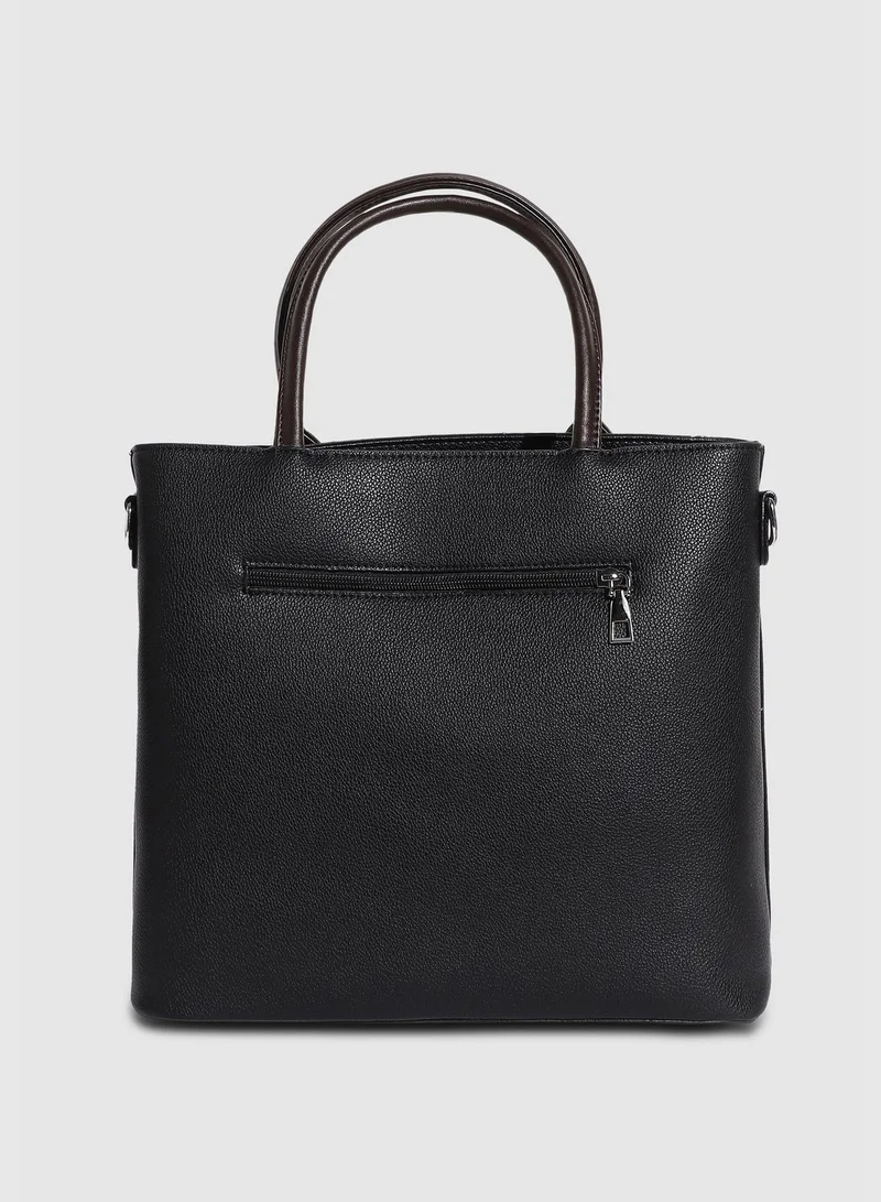 Haute Sauce Solid Zip Lock Regular Faux Leather Hand Bag with Detachable Strap For Women