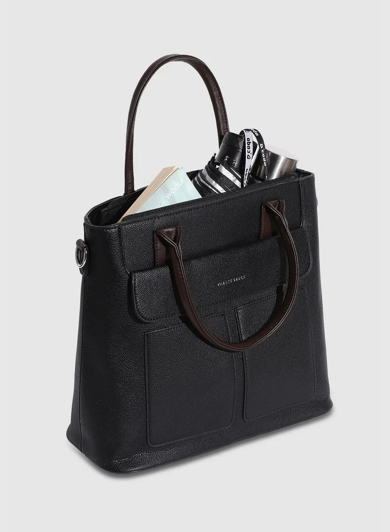 Haute Sauce Solid Zip Lock Regular Faux Leather Hand Bag with Detachable Strap For Women