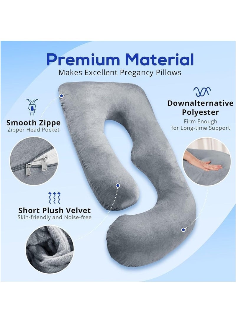 U-Shaped Pregnancy Pillow - Spine  Hip Pain Relief - Removable Cover (Grey) - 180cm - Free GCC Shipping - Image 3