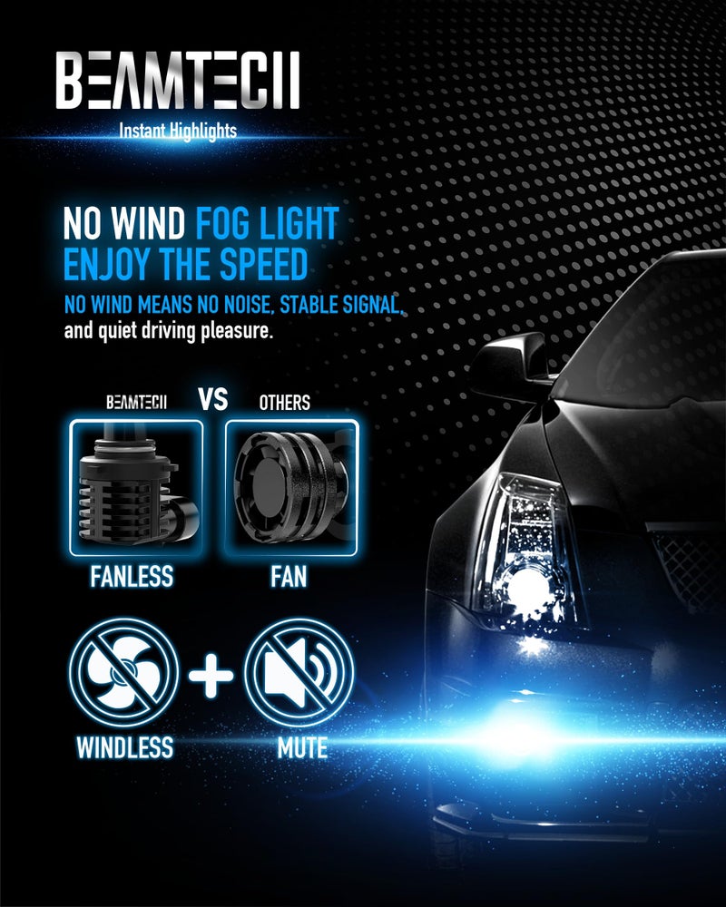 BEAMTECH 9006 Led Bulbs, Fanless In Line HB4 Fog Light Bulb 6500K 12000LM 60W Xenon White Halogen Replacement Fog Light Of 2 - Image 4