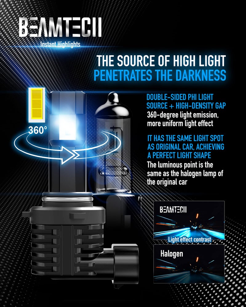BEAMTECH 9006 Led Bulbs, Fanless In Line HB4 Fog Light Bulb 6500K 12000LM 60W Xenon White Halogen Replacement Fog Light Of 2 - Image 5